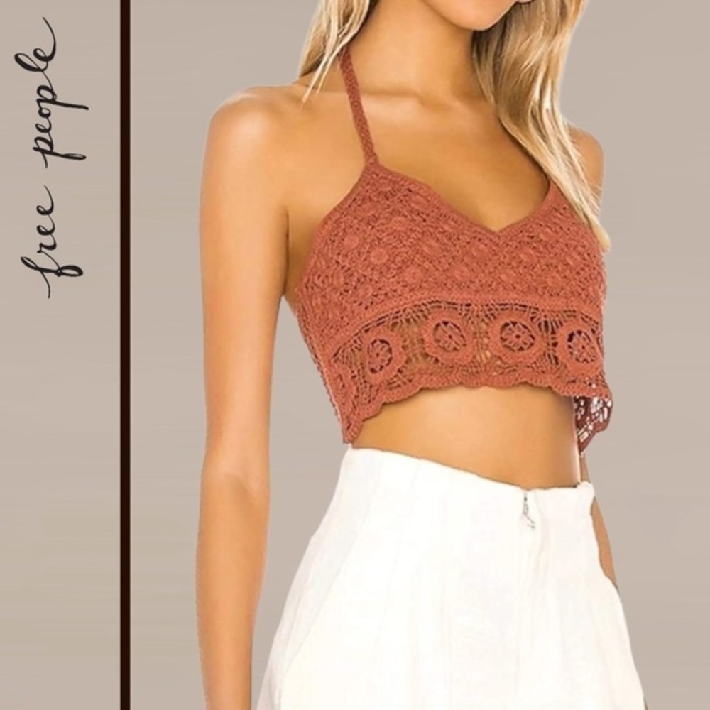 FREE PEOPLE Sydney Crochet Halter-Ties Open Back Crop Top/Bralette-Lg NWT - Picture 8 of 16